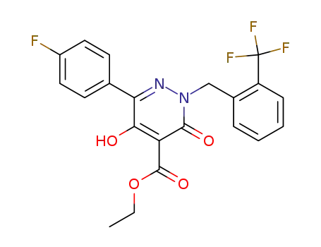 Molecular Structure of 1040544-19-1 (ethyl 6-(4-fluorophenyl)-5-hydroxy-3-oxo-2-{[2-(trifluoromethyl)phenyl]methyl}-2,3-dihydro-4-pyridazinecarboxylate)