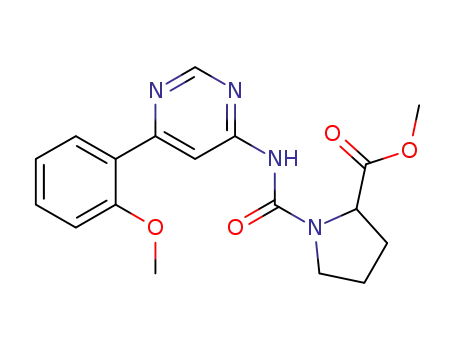 Molecular Structure of 1142005-59-1 (1-[6-(2-methoxy-phenyl)-pyrimidin-4-ylcarbamoyl]-pyrrolidine-2-carboxylic acid methyl ester)