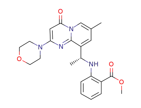 Molecular Structure of 1173900-36-1 ((R)-2-(1-(7-methyl-2-morpholino-4-oxo-4H-pyrido[1,2-a]pyrimidin-9-yl)ethylamino)benzoic acid)