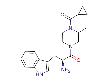 Molecular Structure of 804499-12-5 (Piperazine,
4-[(2S)-2-amino-3-(1H-indol-3-yl)-1-oxopropyl]-1-(cyclopropylcarbonyl)-
2-methyl-)