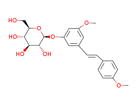 Molecular Structure of 106822-44-0 ((E)-1-(3-methoxy-5-(β-D-glucopyranosyloxy)phenyl)-2-(4'-methoxyphenyl)ethene)