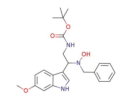Molecular Structure of 952235-30-2 (1-[N-benzyl-N-(hydroxy)amino]-2-[N'-(tert-butoxycarbonyl)amino]-1-(6'-methoxyindol-3'-yl)ethane)