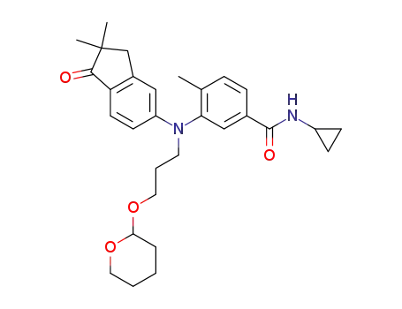 Molecular Structure of 918335-47-4 (N-cyclopropyl-3-[N-(2,2-dimethyl-1-oxoindan-5-yl)-N-(3-(tetrahydropyran-2-yloxy)propyl)amino]-4-methylbenzamide)