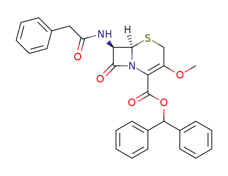 Molecular Structure of 51761-93-4 (5-Thia-1-azabicyclo[4.2.0]oct-2-ene-2-carboxylic acid,
3-methoxy-8-oxo-7-[(phenylacetyl)amino]-, diphenylmethyl ester,
(6R,7R)-)