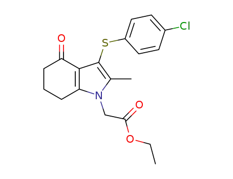 Molecular Structure of 1260673-31-1 (ethyl [3-(4-chlorophenylsulfanyl)-2-methyl-4-oxo-4,5,6,7-tetrahydro-1H-indol-1-yl]acetate)