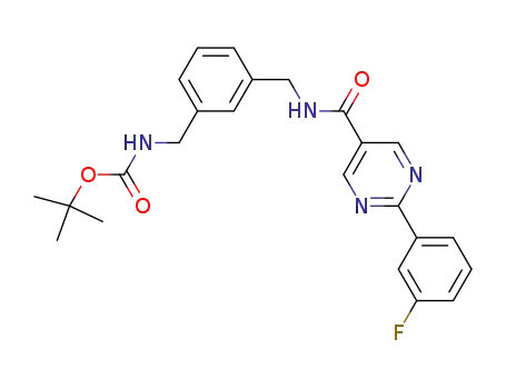 Molecular Structure of 933989-17-4 ([3-({[2-(3-fluoro-phenyl)-pyrimidine-5-carbonyl]-amino}-methyl)-benzyl]-carbamic acid tert-butyl ester)