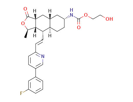 2-hydroxyethyl(1R,3aR,4aR,6R,8aR,9S,9aS)-9-{(E)-2-(5-(3-fluorophenyl)pyridine-2-yl)vinyl}-1-methyl-3-oxododecahydronaphtho[2,3-c]furan-6-ylcarbamate