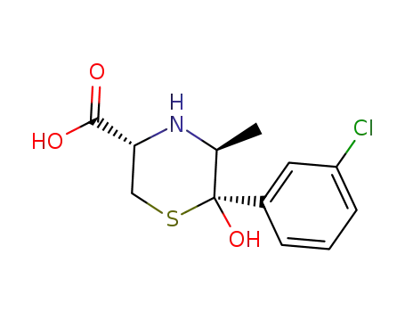 Molecular Structure of 1246812-57-6 ((3R,5RS,6RS)-6-(3-Chlorophenyl)-6-hydroxy-5-Methyl-3-thioMorpholine Carboxylic Acid
(Bupropion IMpurity))