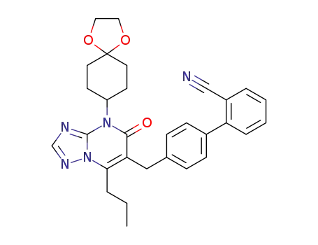 Molecular Structure of 1239270-34-8 (4'-{[4-(1,4-dioxaspiro[4.5]dec-8-yl)-5-oxo-7-propyl-4,5-dihydro[1,2,4]triazolo[1,5-a]pyrimidin-6-yl]methyl}biphenyl-2-carbonitrile)