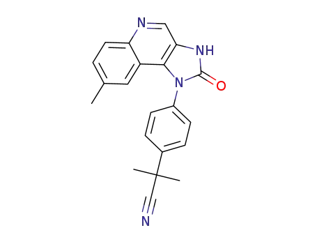 Molecular Structure of 1260167-19-8 (2-methyl-2-(4-(8-methyl-2-oxo-2,3-dihydro-1H-imidazo[4,5-c]quinolin-1-yl)phenyl)propanenitrile)