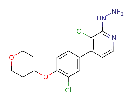 Molecular Structure of 1255311-47-7 ({3-chloro-4-[3-chloro-4-(tetrahydro-pyran-4-yloxy)-phenyl]-pyridin-2-yl}-hydrazine)