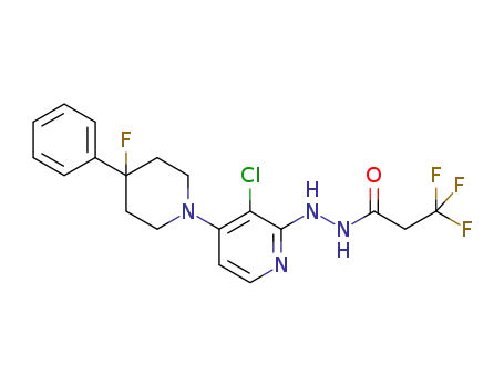 Molecular Structure of 1254981-23-1 (N'-[3-chloro-4-(4-fluoro-4-phenylpiperidin-1-yl)pyridin-2-yl]-3,3,3-trifluoropropanohydrazide)