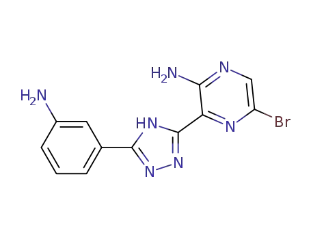 Molecular Structure of 1225062-24-7 (3-(5-(3-aminophenyl)-4H-1,2,4-triazol-3-yl)-5-bromopyrazin-2-amine)