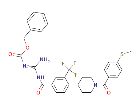 Molecular Structure of 1204331-57-6 (N-{4-[1-(4-methylsulfanyl-benzoyl)-piperidin-4-yl]-3-trifluoromethyl-benzoyl}-N'-(carbobenzyloxy)-guanidine)