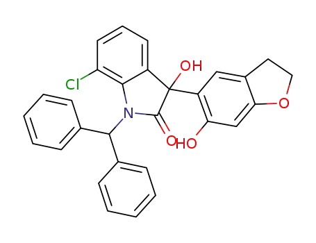 Molecular Structure of 1222555-33-0 (7-chloro-1-(diphenylmethyl)-3-hydroxy-3-(6-hydroxy-2,3-dihydro-1-benzofuran-5-yl)-1,3-dihydro-2H-indol-2-one)