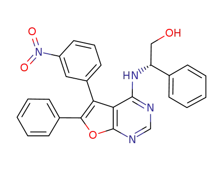 Molecular Structure of 1226549-62-7 ((2S)-2-{[5-(3-nitrophenyl)-6-phenylfuro[2,3-d]pyrimidin-4-yl]amino}-2-phenylethanol)