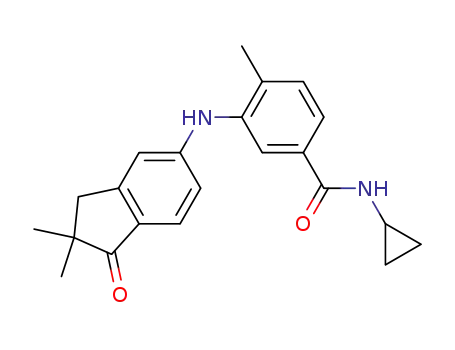 Molecular Structure of 918335-20-3 (Benzamide,
N-cyclopropyl-3-[(2,3-dihydro-2,2-dimethyl-1-oxo-1H-inden-5-yl)amino]-
4-methyl-)