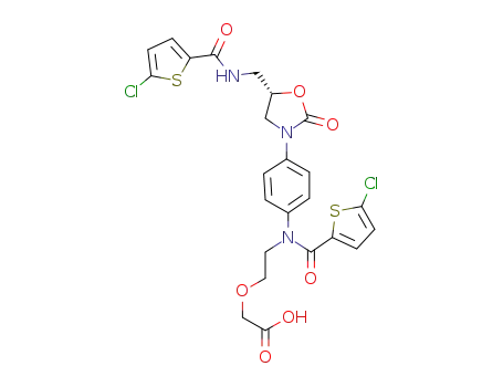 Molecular Structure of 1151893-81-0 ((S)-2-(2-(5-chloro-N-(4-(5-((5-chlorothiophene-2-carboxamido)methyl)-2-oxooxazolidin-3-yl)phenyl)thiophene-2-carboxamido)ethoxy)acetic acid)