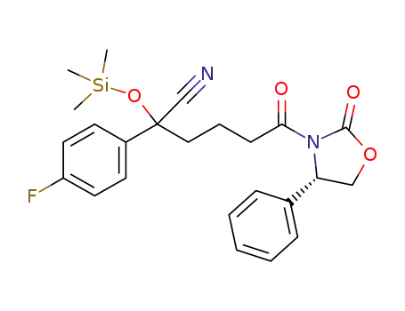 Molecular Structure of 1232148-22-9 (2-(4-fluorophenyl)-6-oxo-6-(2-oxo-4(S)-phenyloxazolidin-3-yl)-2-trimethylsilyloxyhexanenitrile)