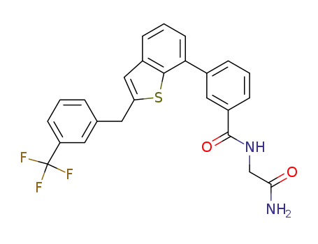 Molecular Structure of 1207965-12-5 (N-(2-amino-2-oxoethyl)-3-{2-[3-(trifluoromethyl)benzyl]-1-benzothiophen-7-yl}benzamide)