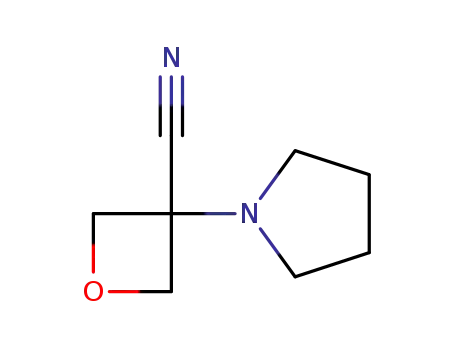 Molecular Structure of 1208984-74-0 (3-(1-pyrrolidinyl)-3-Oxetanecarbonitrile)