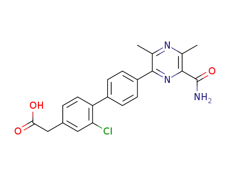 Molecular Structure of 1259022-06-4 (2-(4'-(6-Carbamoyl-3,5-dimethylpyrazin-2-yl)-2-chlorobiphenyl-4-yl)-acetic acid)
