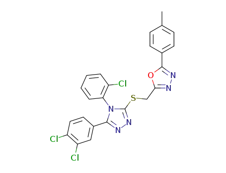 Molecular Structure of 1257542-71-4 (3-((5-p-tolyl-1,3,4-oxadiazol-2-yl)methylthio)-4-(2-chlorophenyl)-5-(3,4-dichlorophenyl)-4H-1,2,4-triazole)