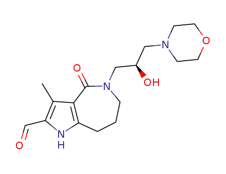 Molecular Structure of 1082990-45-1 ((R)-5-(2-hydroxy-3-morpholin-4-yl-propyl)-3-methyl-4-oxo-1,4,5,6,7,8-hexahydro-pyrrolo[3,2-c]azepine-2-carbaldehyde)