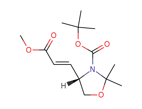 Molecular Structure of 129483-65-4 ((4S)-1,1-Dimethylethyl 4-<(E)-3'-methoxy-3'-oxo-1'-propenyl>-2,2-dimethyl-3-oxazolidinecarboxylate)