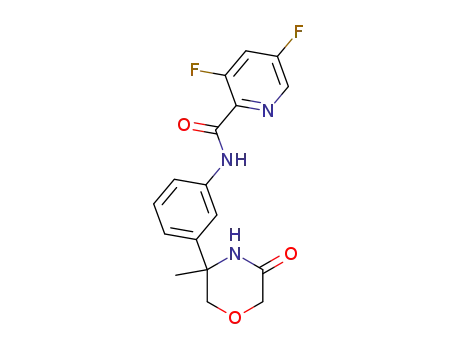 Molecular Structure of 1266786-14-4 ((RS)-3,5-difluoro-pyridine-2-carboxylic acid [3-(3-methyl-5-oxo-morpholin-3-yl)-phenyl]-amide)