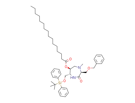Molecular Structure of 1300637-87-9 ((3S,6S,7R)-3-benzyloxymethyl-7-tertbutyldiphenylsilyloxymethyl-4-N-methyl-6-palmitoyloxy-1,4-diazepan-2-one)