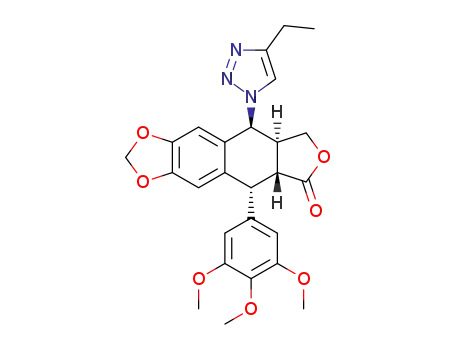Molecular Structure of 1310548-29-8 (4β-[4-(ethyl)-1,2,3-triazol-1-yl]-4-desoxypodophyllotoxin)