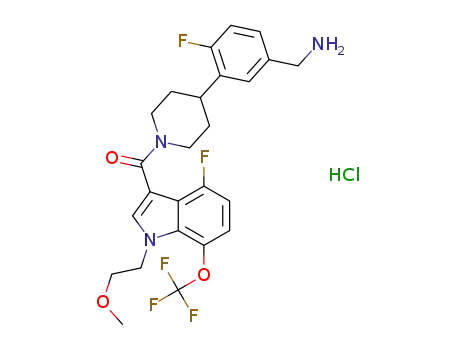 [4-(5-aminomethyl-2-fluorophenyl)piperidin-1-yl]-[4-fluoro-1-(2-methoxyethyl)-7-trifluoromethoxy-1H-indol-3-yl]methanone hydrochloride