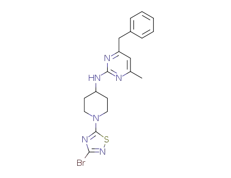 Molecular Structure of 1329669-67-1 ((4-Benzyl-6-methyl-pyrimidin-2-yl)-[1-(3-bromo-[1,2,4]thiadiazol-5-yl)-piperidin-4-yl]-amine)