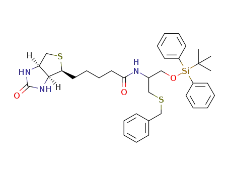 Molecular Structure of 1278996-72-7 (1-(benzylthio)-3-(tert-butyldiphenylsilyloxy)propan-2-biotinylamide)