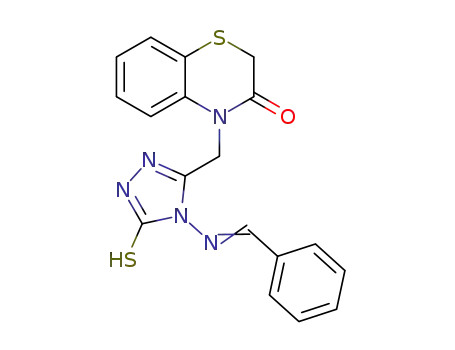 Molecular Structure of 1335015-85-4 (4-{[4-benzylideneamino-5-sulfanyl-1,2,4-triazol-3-yl]methyl}-2H-1,4-benzothiazin-3(4H)-one)