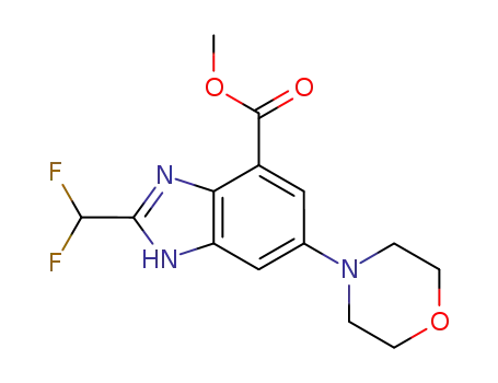 Molecular Structure of 1372540-68-5 (methyl 2-(difluoromethyl)-5-(4-morpholinyl)-1H-benzimidazole-7-carboxylate)