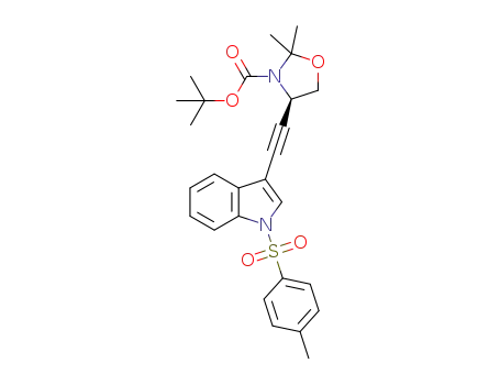 Molecular Structure of 1350542-00-5 ((R)-tert-butyl 2,2-dimethyl-4-(2-(1-tosyl-1H-indol-3-yl)ethynyl)oxazolidine-3-carboxylate)