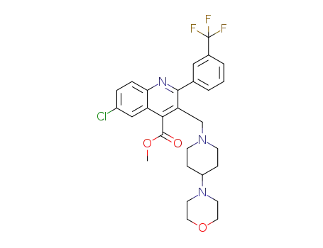 Molecular Structure of 1336964-72-7 (methyl 6-chloro-3-{[4-(4-morpholinyl)-1-piperidinyl]methyl}-2-[3-(trifluoromethyl)phenyl]-4-quinolinecarboxylate)