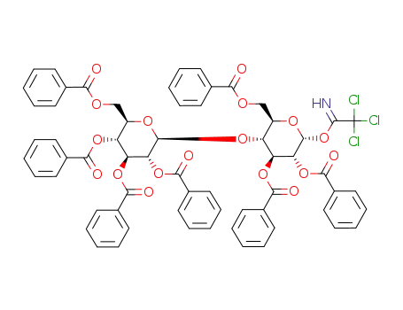 Molecular Structure of 773145-61-2 (2,3,4,6-tetra-O-benzoyl-β-D-glucopyranosyl-(1->4)-2,3,6-tri-O-benzoyl-α-D-glucopyranosyl trichloroacetimidate)