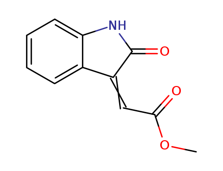 Molecular Structure of 69953-04-4 (Acetic acid, (1,2-dihydro-2-oxo-3H-indol-3-ylidene)-, methyl ester)
