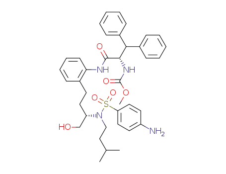 Molecular Structure of 1374040-71-7 (N-{2-[(3S)-3-{[(4-aminophenyl)sulfonyl](3-methylbutyl)amino}-4-hydroxybutyl]phenyl}-Nα-(methoxycarbonyl)-β-phenyl-L-phenylalaninamide)
