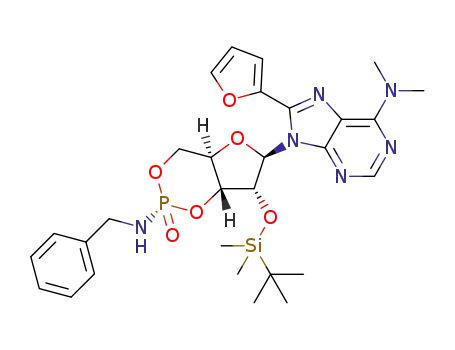 (S(P))-2'O-(tert-butyldimethylsilyl)-8-(2-furyl)-N<sub>6</sub>,N<sub>6</sub>-dimethyladenosine cyclic 3',5'-N-benzylphosphoramidate