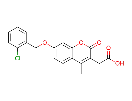 Molecular Structure of 573693-51-3 ({7-[(2-chlorobenzyl)oxy]-4-methyl-2-oxo-2H-chromen-3-yl}acetic acid)