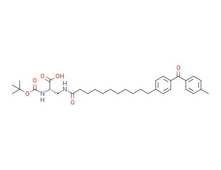 Molecular Structure of 1353054-47-3 ((S)-2-(tert-butoxycarbonylamino)-3-(11-(4-(4-methylbenzoyl)phenyl)undecanamido)propanoic acid)