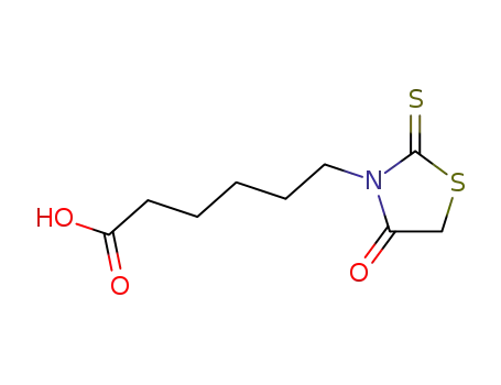 Molecular Structure of 4649-06-3 (6-(4-OXO-2-THIOXO-THIAZOLIDIN-3-YL)-HEXANOIC ACID)