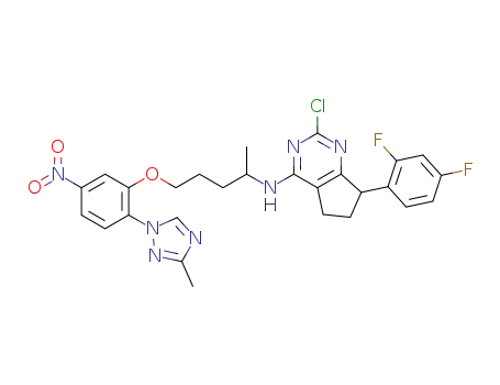 2-chloro-7-(2,4-difluorophenyl)-N-(5-(2-(3-methyl-1H-1,2,4-triazol-1-yl)-5-nitrophenoxy)pentan-2-yl)-6,7-dihydro-5H-cyclopenta[d]pyrimidin-4-amine
