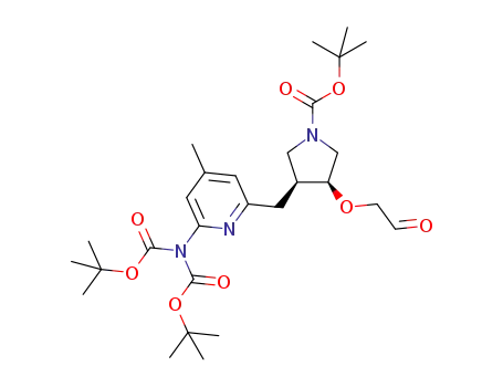 Molecular Structure of 1367074-76-7 ((3S,4S)-tert-butyl 3-((6-(bis(tert-butoxycarbonyl)amino)-4-methylpyridin-2-yl)methyl)-4-(2-oxoethoxy)pyrrolidine-1-carboxylate)