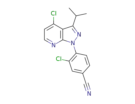 Molecular Structure of 1260538-98-4 (3-Chloro-4-{4-chloro-3-isopropyl-1H-pyrazolo[3,4-b]pyridin-1-yl}benzonitrile)