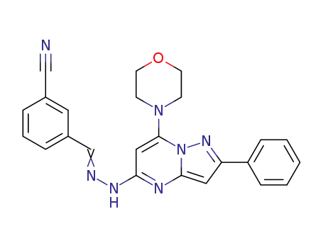 Molecular Structure of 1232221-08-7 (N-(3-cyano-benzylidene)-N'-(7-morpholin-4-yl-2-phenyl-pyrazolo[1,5-a]pyrimidin-5-yl)-hydrazine)